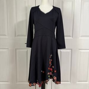 Vicky and Lucas Women's Floral Embroidery Scalloped Asymmetrical Dress Medium